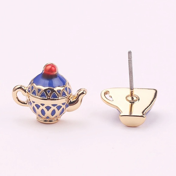 Kate Spade | Disney ~ Alice In Wonderland Blue Enamel Teacup Studs 12k Gold - Picture 11 of 12